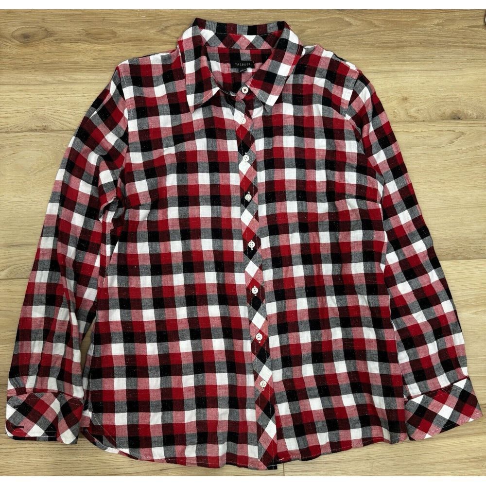 Talbots | Classic Cotton Shirt |  Red Pop Plaid  | Size M